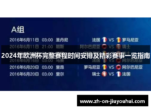 2024年欧洲杯完整赛程时间安排及精彩赛事一览指南
